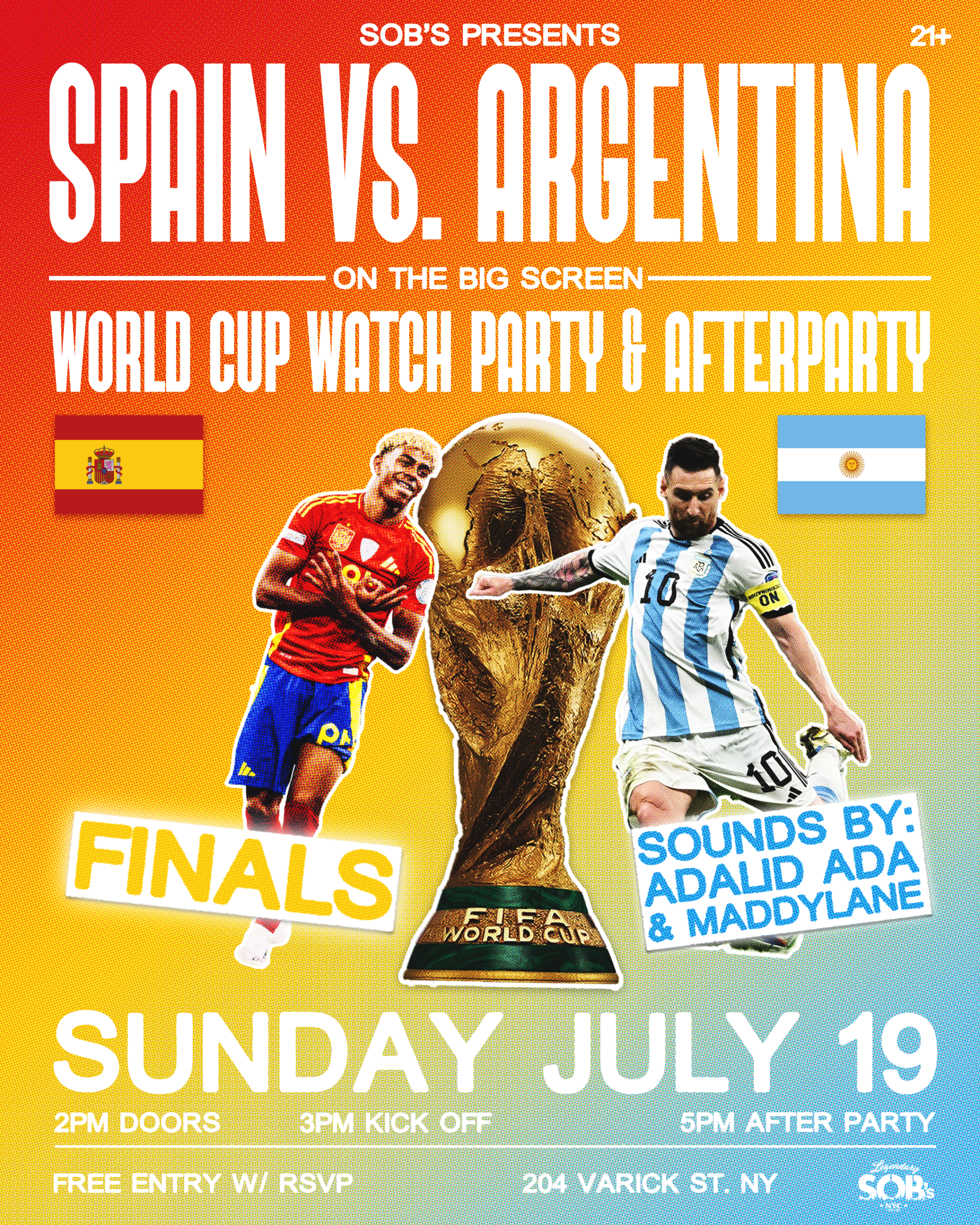 World Cup Watch Party: Spain vs Argentina FINALS + AFTER PARTY